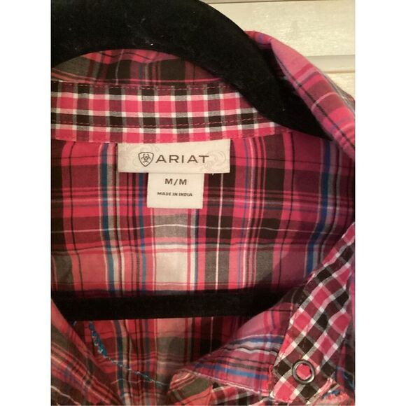 Ariat Womens Snap Button Plaid Shirt Sz M Embroidered Fuchsia - Picture 3 of 9